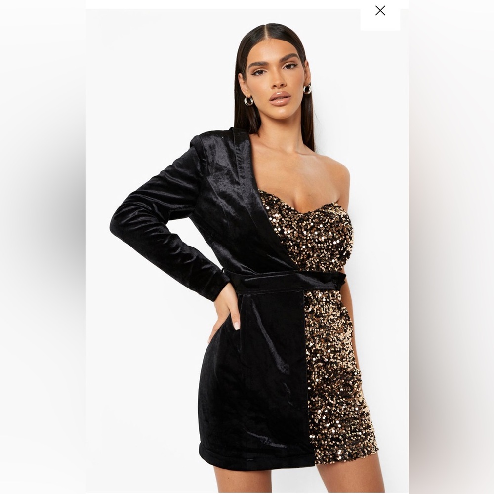 Velvet and Sequin Belted Blazer Dress